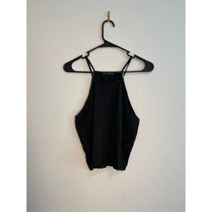 Brandy Melville High Neck Black Eyelet Cropped Tank Top